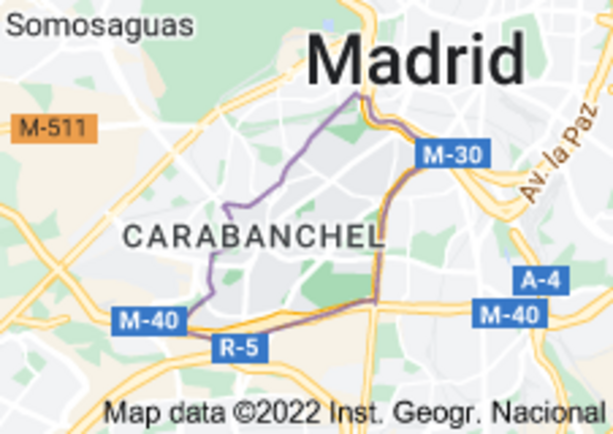 Mapa del distrito de Carabanchel en Madrid, España.