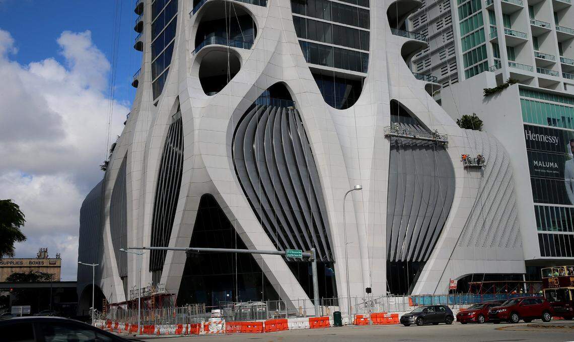 Detail of the One Thousand Museum, located at 1000 Biscayne Boulevard, across from Museum Park, designed by Pritzker Prize-winning architect Zaha Hadid, in downtown Miami, on Thursday, October 31, 2019.