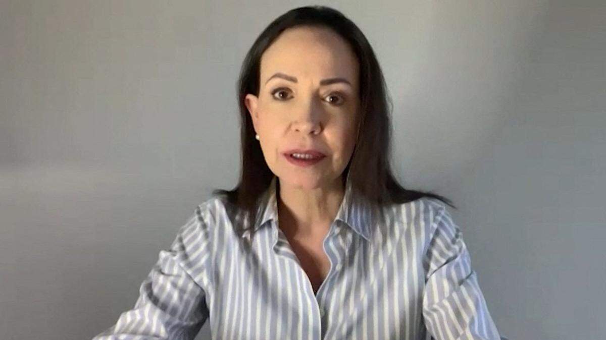 This AFPTV video grab shows Nobel Peace Prize winner and opposition leader Maria Corina Machado speaking during an interview with AFP via Zoom in Caracas on October 13, 2025. Nicolas Maduro's time is up but he can still leave power peacefully, Venezuelan Nobel Peace Prize laureate Maria Corina Machado told AFP in an interview from hiding on Monday. (Photo by AFPTV / AFP) (Photo by -/AFPTV/AFP via Getty Images)
