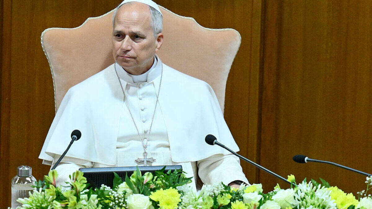 El papa León XIV asiste a la presentación de su primera Carta Encíclica, “Magnifica Humanitas”, centrada en el auge de la inteligencia artificial, en el Vaticano, el 25 de mayo de 2026.