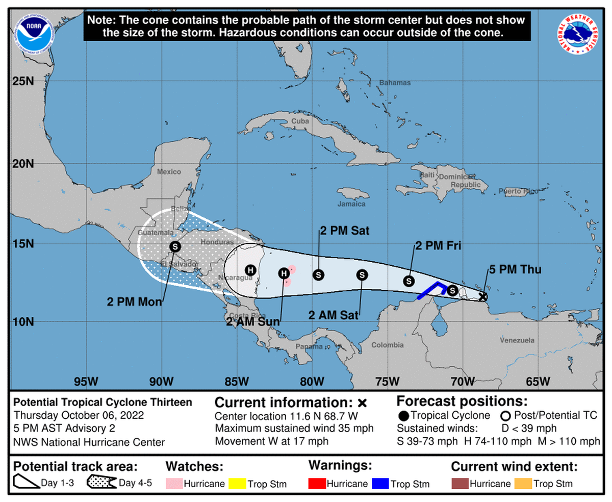 Si el potencial ciclón tropical 13 se convierte en tormenta se llamaría Julia, de acuerdo con la lista de nombres asignados para la temporada en el Atlántico de 2022.