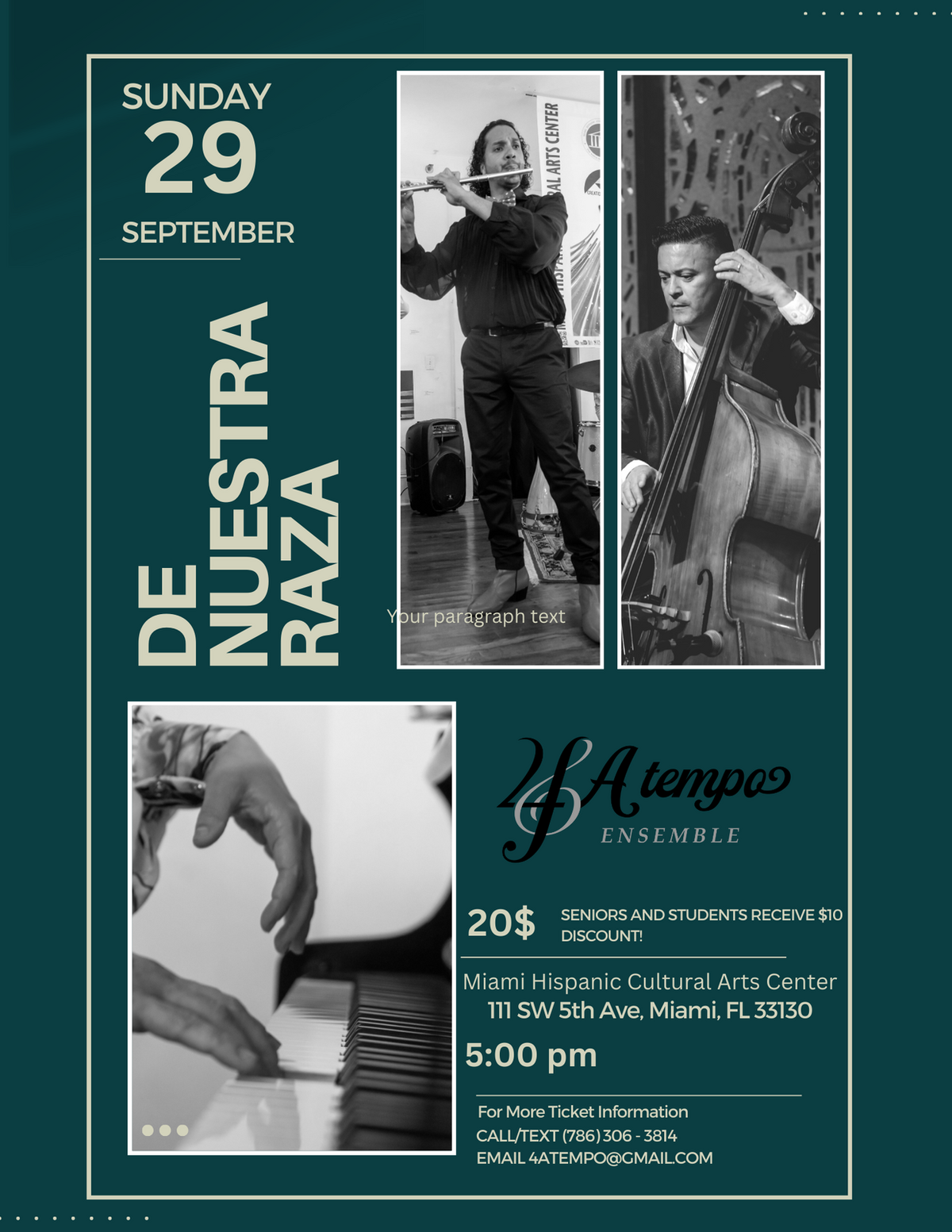 Concierto “De Nuestra Raza”&nbsp;contará con una formación de músicos, cada uno de los cuales aportará su arte único al escenario. 