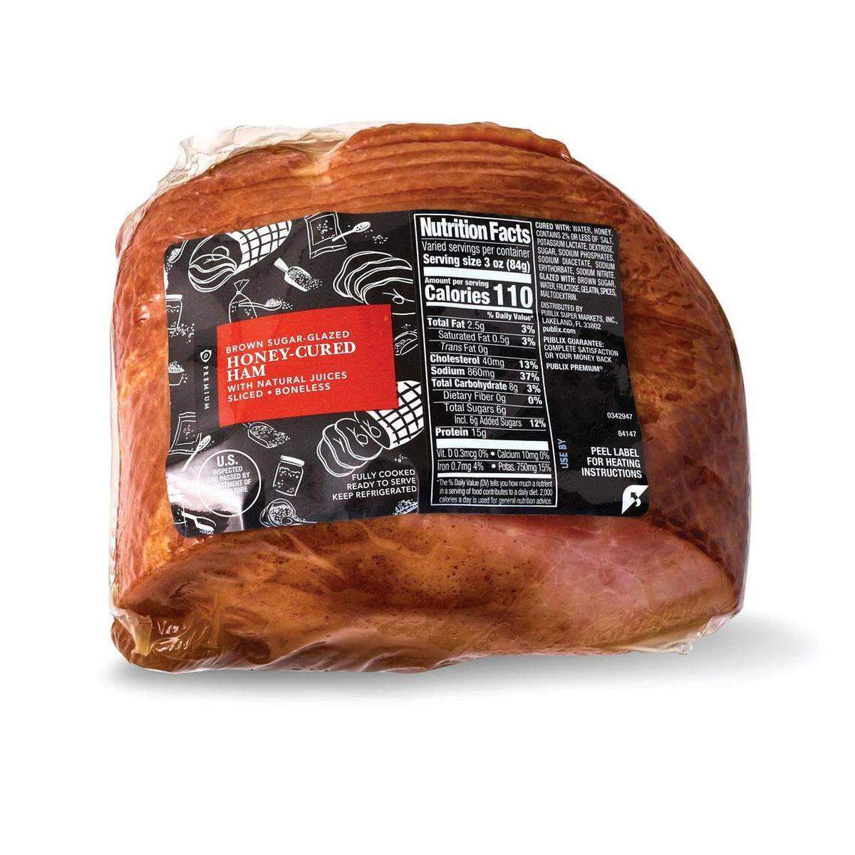 Jamón curado en miel glaseada con azúcar morena de Publix.