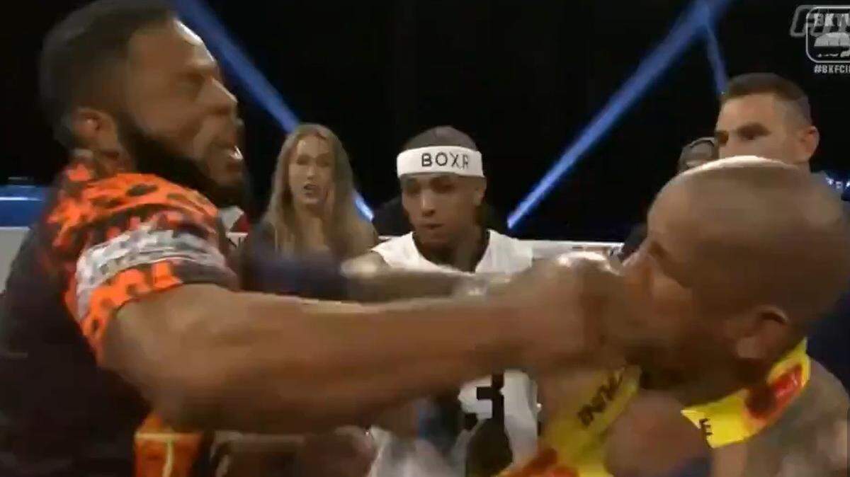 Lorenzo Hunt (izq.) y Héctor Lombard tuvieron un conato de pelea antes de su verdadera pelea en BKFC.