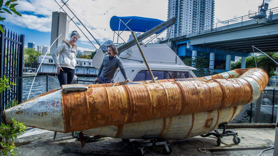 A recovered ‘balsa’ is the center of an art exhibit in Miami’s Design District