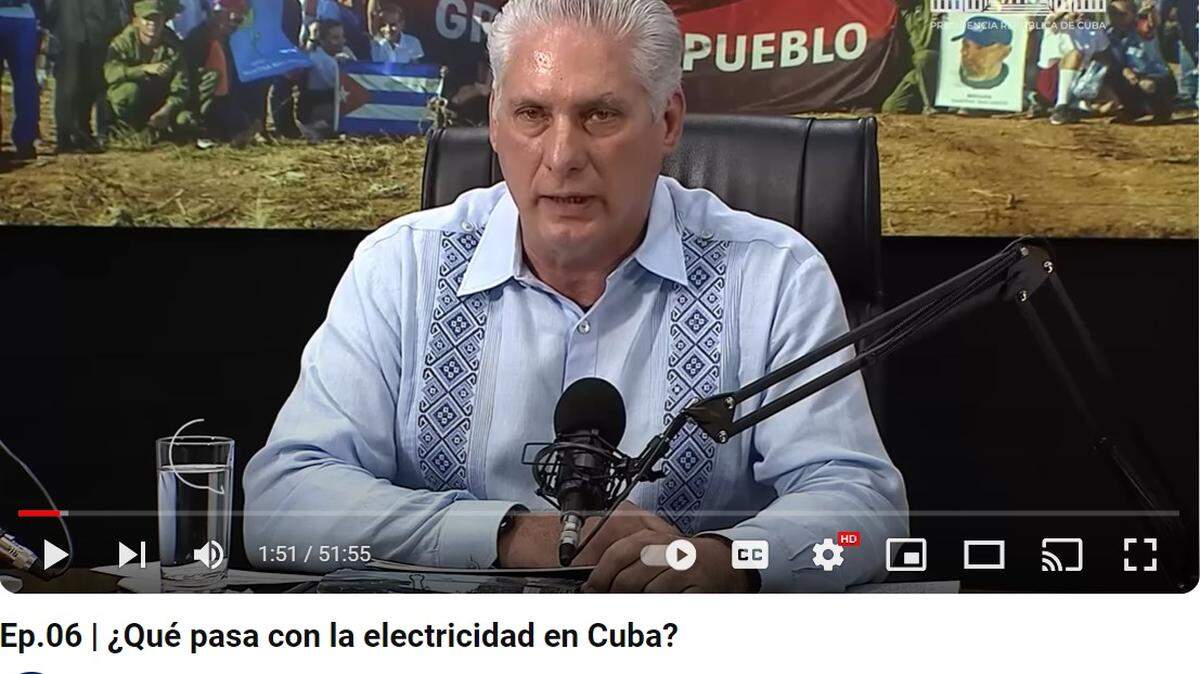 El gobernante Díaz-Canel en un programa desde su canal de YouTube sobre la crisis de apagones en Cuba.