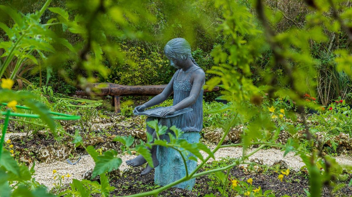 View of a statues seen by the taste garden at the Patch of Heaven Sanctuary, a 20-acre nature retreat, home to the world’s first Mindful Pocket Park, where mindfulness reconnects Human Nature with Mother Nature, in the Redlands, on Tuesday March 04, 2025.