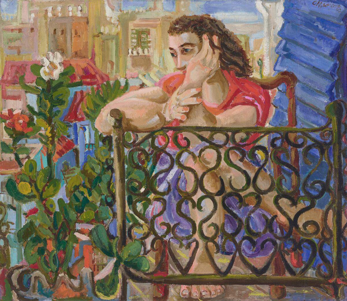 “Mujer en el balcón” (Woman on a Balcony), 1942, de Mariano Rodríguez. Óleo sobre lienzo, 26 x 30 pulgadas. Isaac and Betty Rudman Trust © Estate Mariano Rodríguez. 