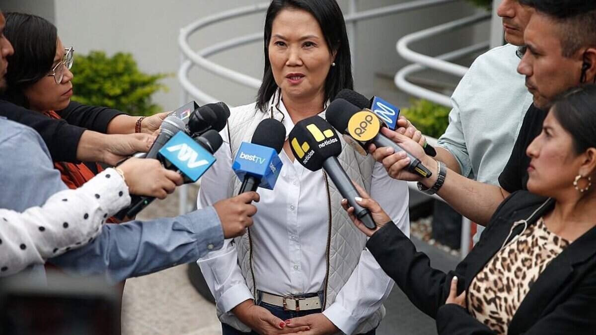 Peru's presidential candidate for the Fuerza Popular party, Keiko Fujimori, speaks to the press in Lima, on June 19, 2026. Peru's neck-and-neck presidential election pitting conservative Keiko Fujimori against leftist Roberto Sanchez is one of the tightest leadership contests Latin America has seen in decades, an AFP analysis showed. (Photo by AFP via Getty Images)