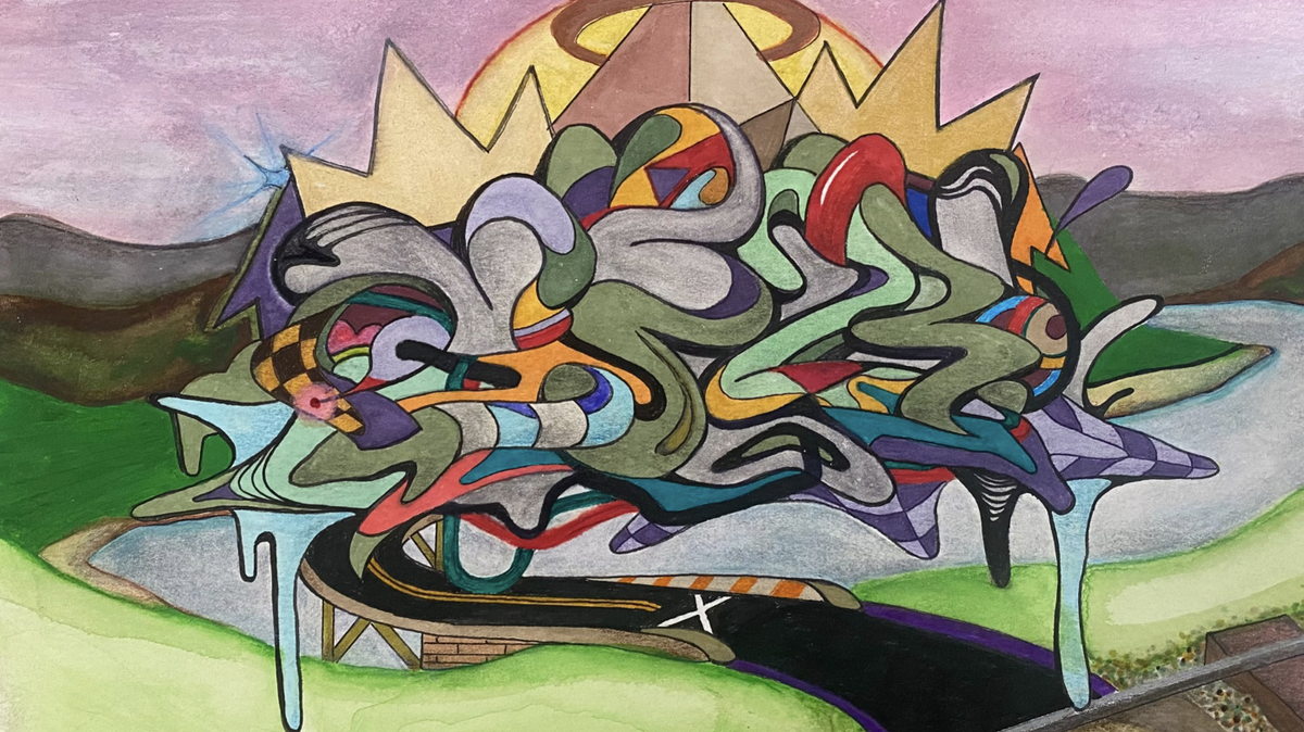 Veefer, Road & Track (2023), tinta y acuarela sobre papel.