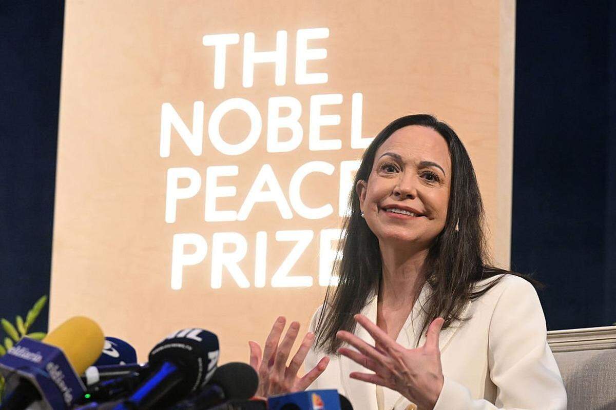 OSLO, NORWAY - DECEMBER 11: Maria Corina Machado, the Venezuelan opposition figure and 2025 Nobel Peace Prize recipient, attends a press conference on December 11, 2025 in Oslo, Norway. Machado, who had been banned from leaving Venezuela, missed the award ceremony yesterday before arriving in Olso late last night. (Photo by Rune Hellestad/Getty Images)