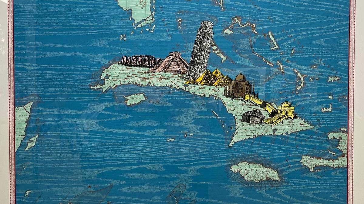 ‘Isla laboratorio o 7 maravillas’, 2012, serigrafía y acrílico sobre lienzo.