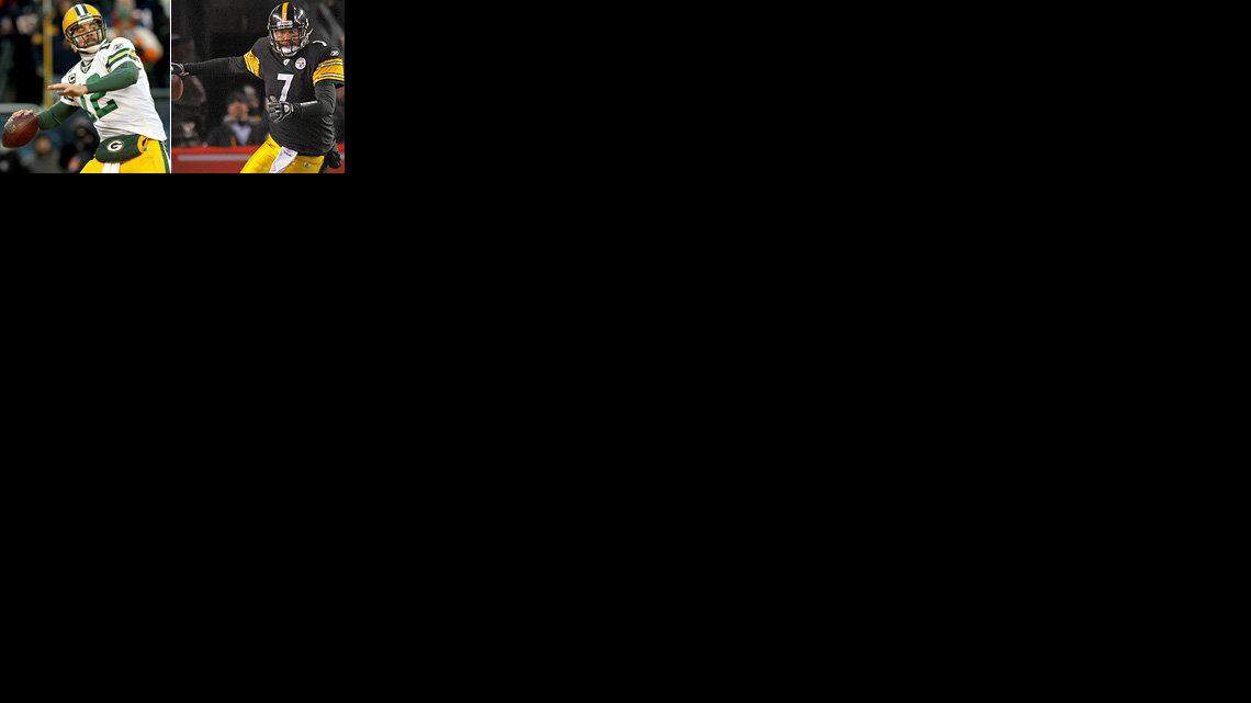 Los quarterback Aaron Rodgers, de los Packers (izq.), y Ben Roethlisberger, de los Steelers.