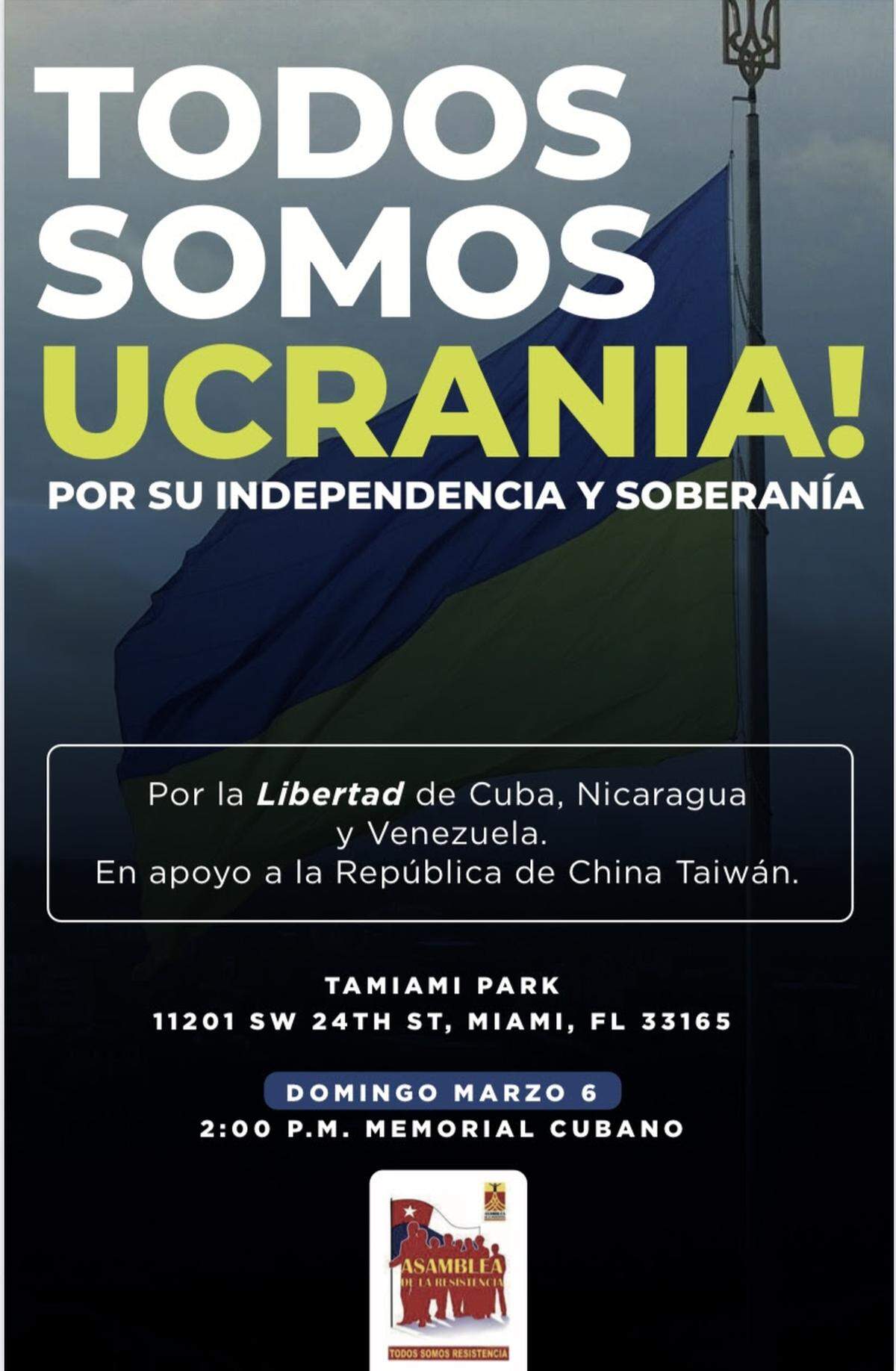 Evento convocado para el domingo 6 de marzo de 2022 en solidaridad con Ucrania.