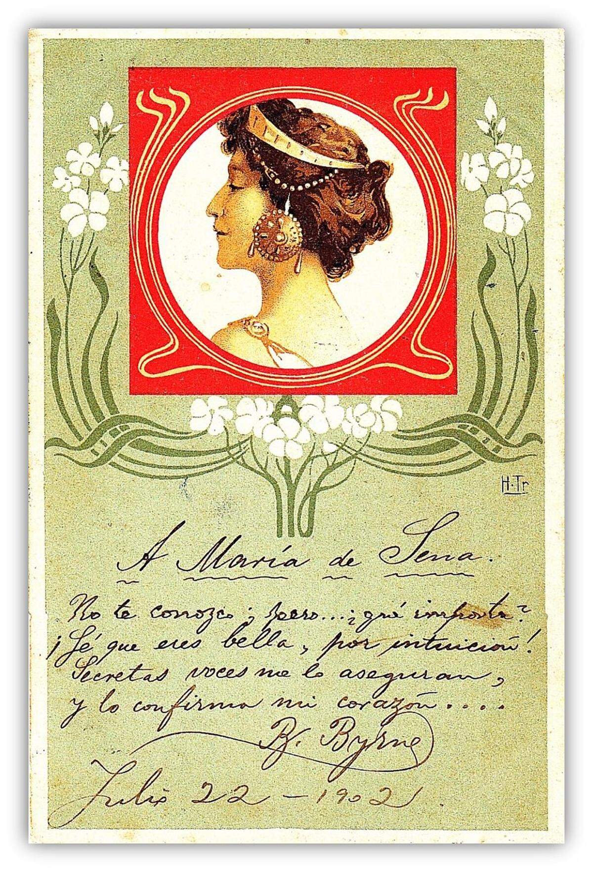 Tarjeta postal dedicada por el poeta Bonifacio Byrne a María de Sena, La Habana, julio 22, 1902. 