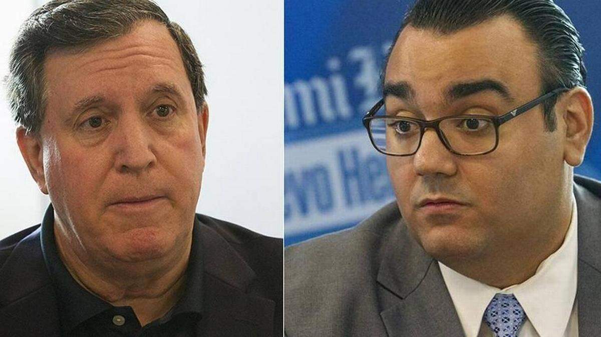 Los candidatos de la Comisión de la Ciudad de Miami Joe Carollo, izquierda, y Alfonso "Alfie" León. 