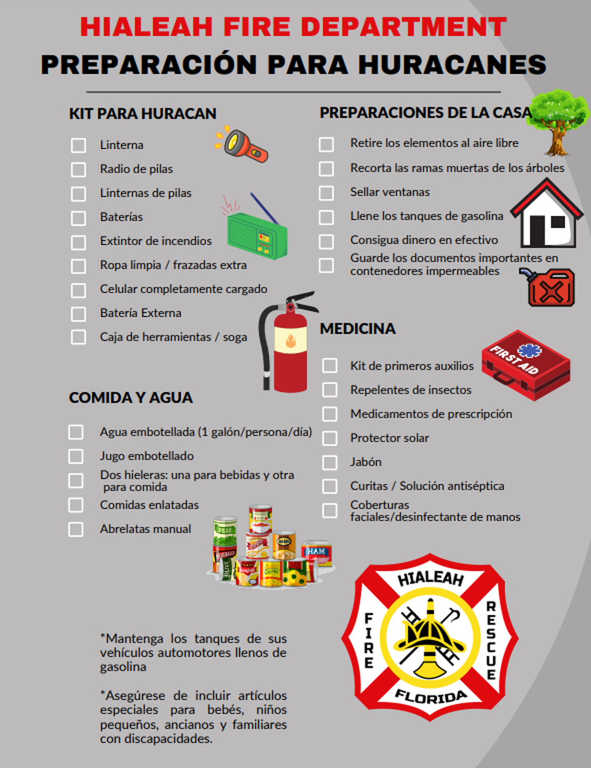 Guía del Departamento de Bomberos de la Ciudad de Hialeah para estar preparados durante la temporada de huracanes