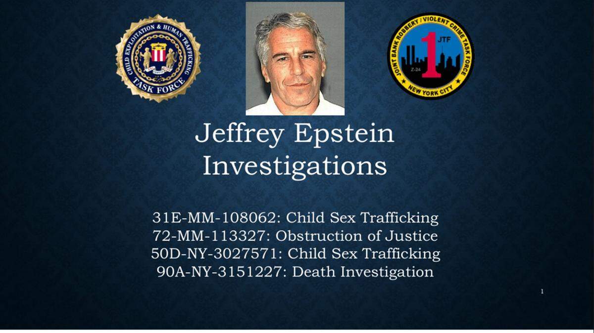 Una presentación de PowerPoint publicada entre los archivos del Departamento de Justicia sobre Jeffrey Epstein.