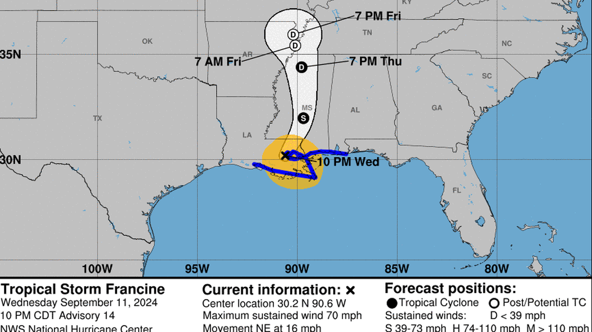 Francine tocó tierra este miércoles en el sur de Louisiana como un “extremadamente peligroso” huracán de categoría 2. 