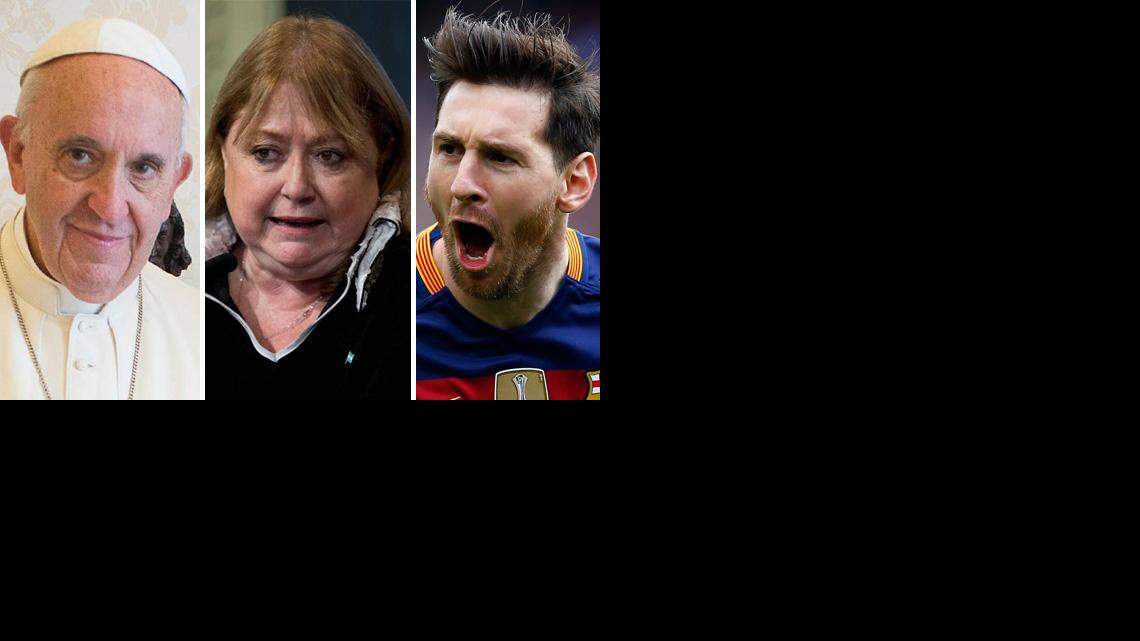 Compilación de fotografías del papa Francisco, la ministra de Relaciones Exteriores de Argentina, Susana Malcorra y el futbolista, Leo Messi. 