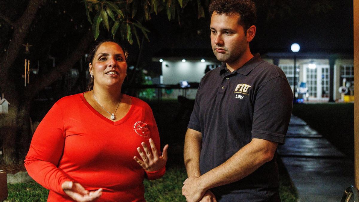 Angélica Pacheco celebrates her Group IV Hialeah City Council victory against incumbent Vivian Casals-Muñoz with supporters, including Councilman Bryan Calvo, on Tuesday, November 7, 2023.