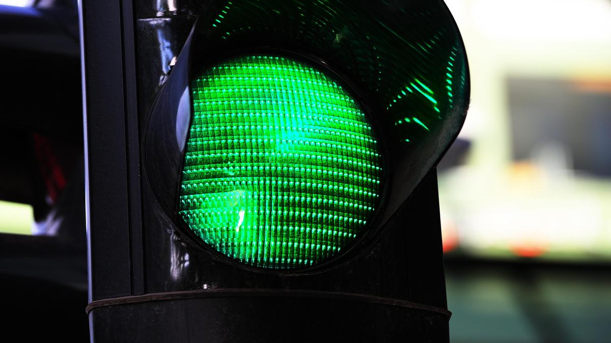 Close up of traffic light in city environment