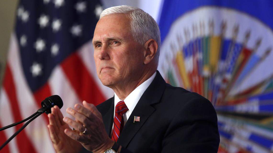 El vicepresidente de EEUU, Mike Pence, durante un discurso en la OEA, en Washington, el martes 7 de mayo del 2018.