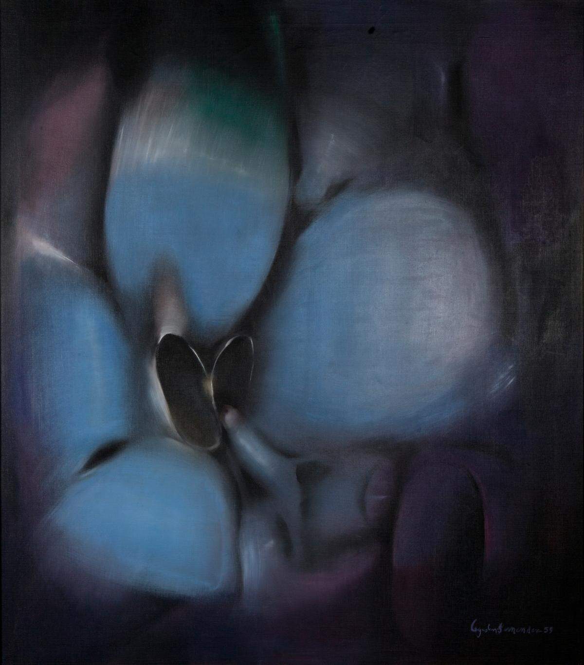 “La Fleur Bleue”, 1959, óleo sobre lino, 40 x 35 pulgadas. Donado por Joe Novak, FIU 2005.008.