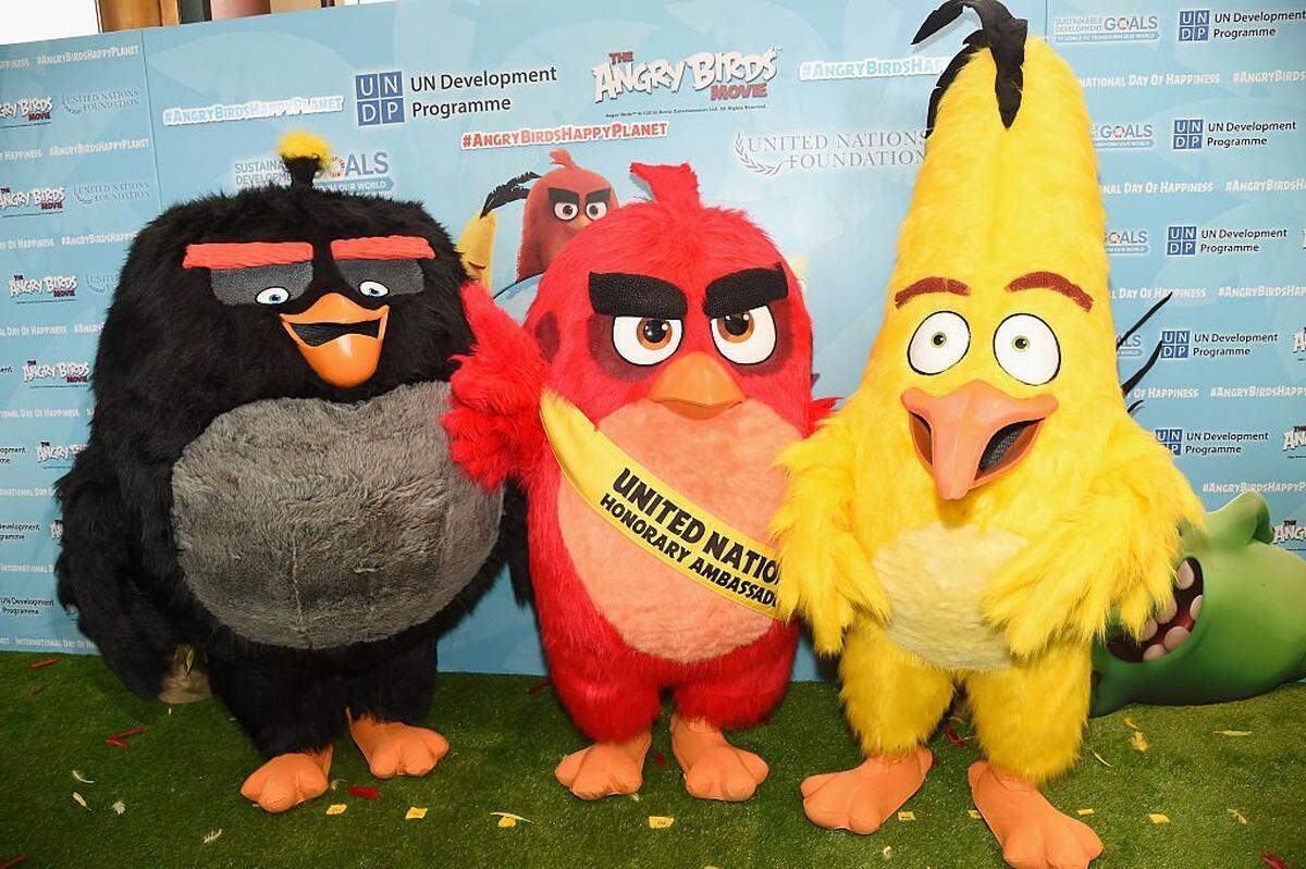 Los “Angry Birds” asisten a la ceremonia de nombramiento como Embajadores Honorarios de la ONU y a la sesión fotográfica de *The Angry Birds Movie* en las Naciones Unidas, el 18 de marzo de 2016 en la ciudad de Nueva York.