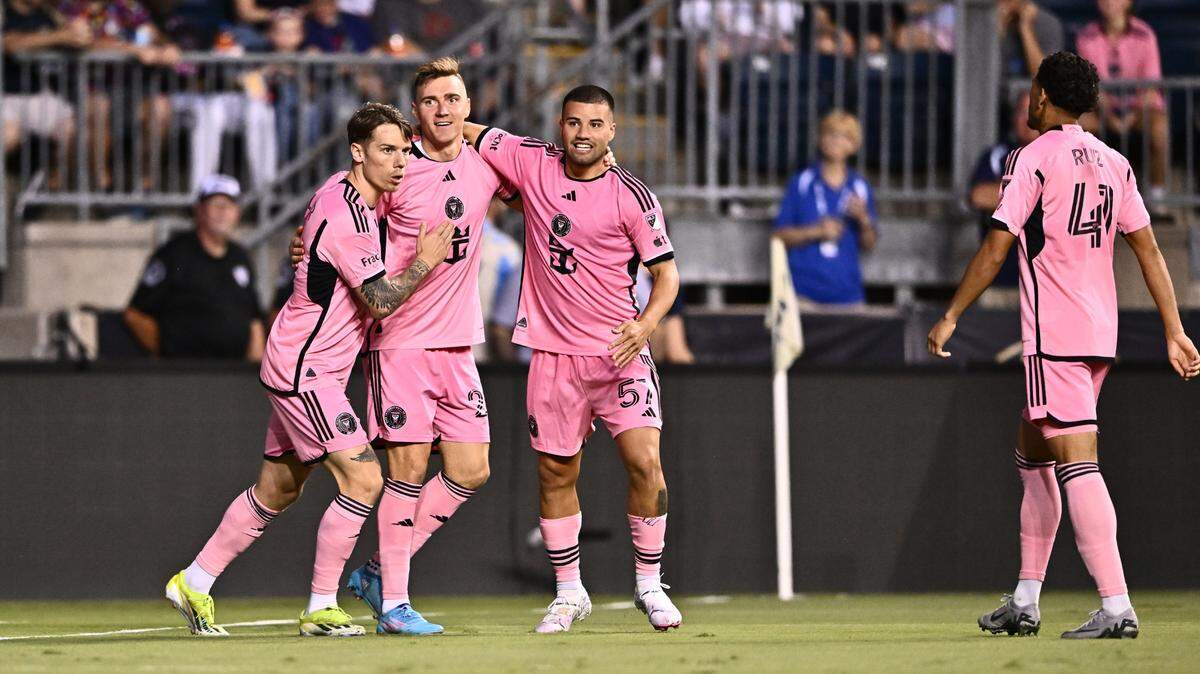 Julian Gressel (24) celebrates after scoring one of the two Inter Miami goals in a 2-1 road win against the Philadelphia Union on Saturday.