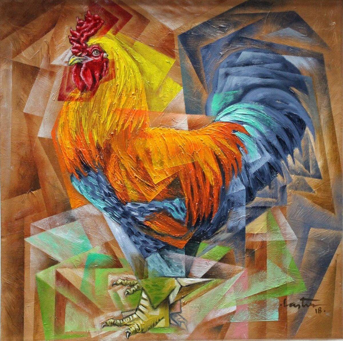 Obra de Sergio Lastres, oleo sobre lienzo, 12 x 12 pulgadas.