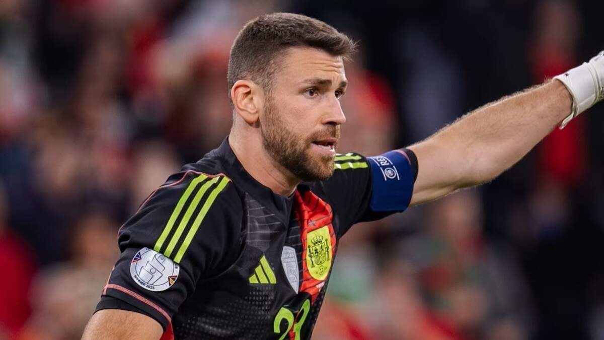 Unai Simón, portero de la Selección Española en el partido de Portugal contra España en la final de la Liga de Naciones de la UEFA 2025.