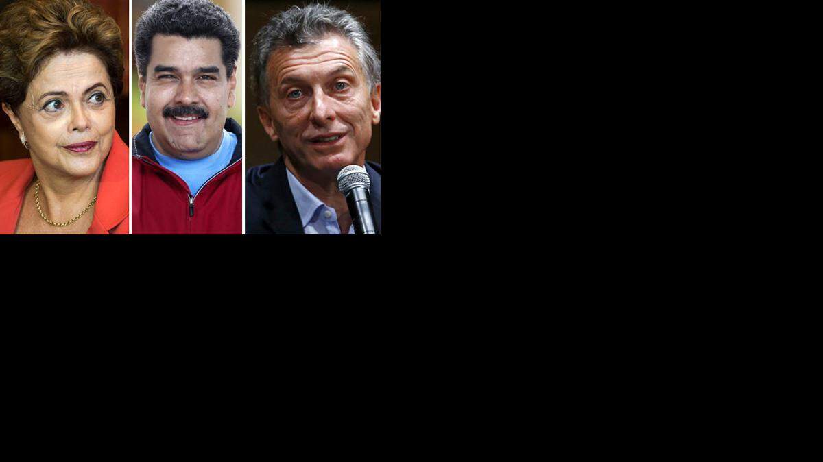 En la foto, Dilma Rousseff, Nicolás Maduro y Mauricio Macri.