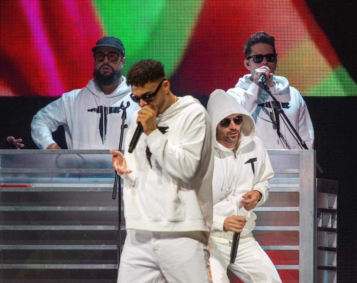 DJ Conds, Descemer Bueno, El Yabo, El Happy and El Yonki were among those who performed during the El Taiger tribute at the 2024 iHeartRadio Fiesta Latina at Kaseya Center on Oct. 26, 2024, in Miami, Florida.