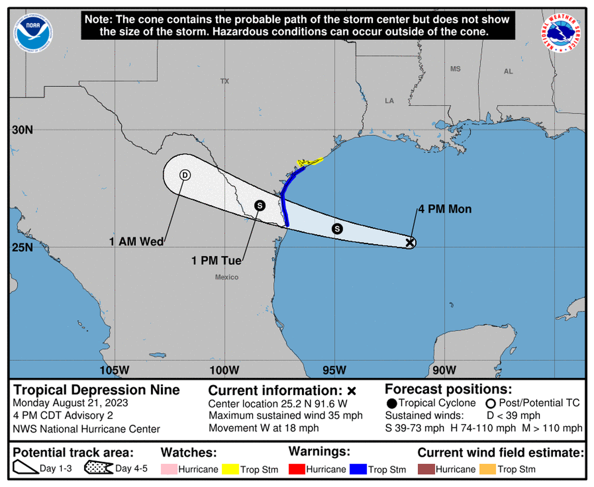 La novena depresión tropical del Atlántico se convertirá en tormenta y amenazaría a Texas.