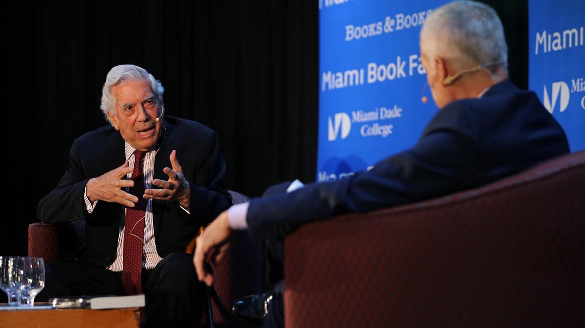 Nobel price author Mario Vargas Llosa talks about his latest book “Tiempo Recios.” and other issues in Latin America, with Univision’s anchor Jorge Ramos, during the event In Conversation with Jorge Ramos: Mario Vargas Llosa, presented by the Miami Book Fair and Books & Books at MDC Wolfson Campus in downtown Miami, on Wednesday, December 04, 2019.