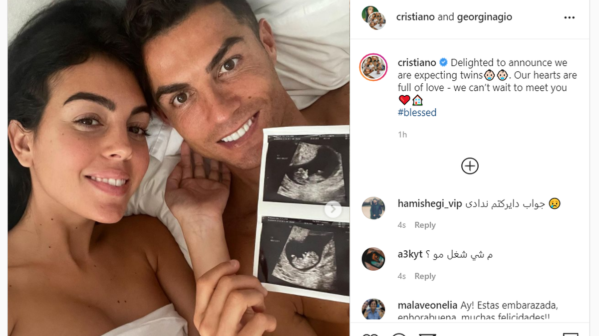 Cristiano Ronaldo y Georgina Rodríguez anunciaron que serían padres de gemelos. IG @cristiano