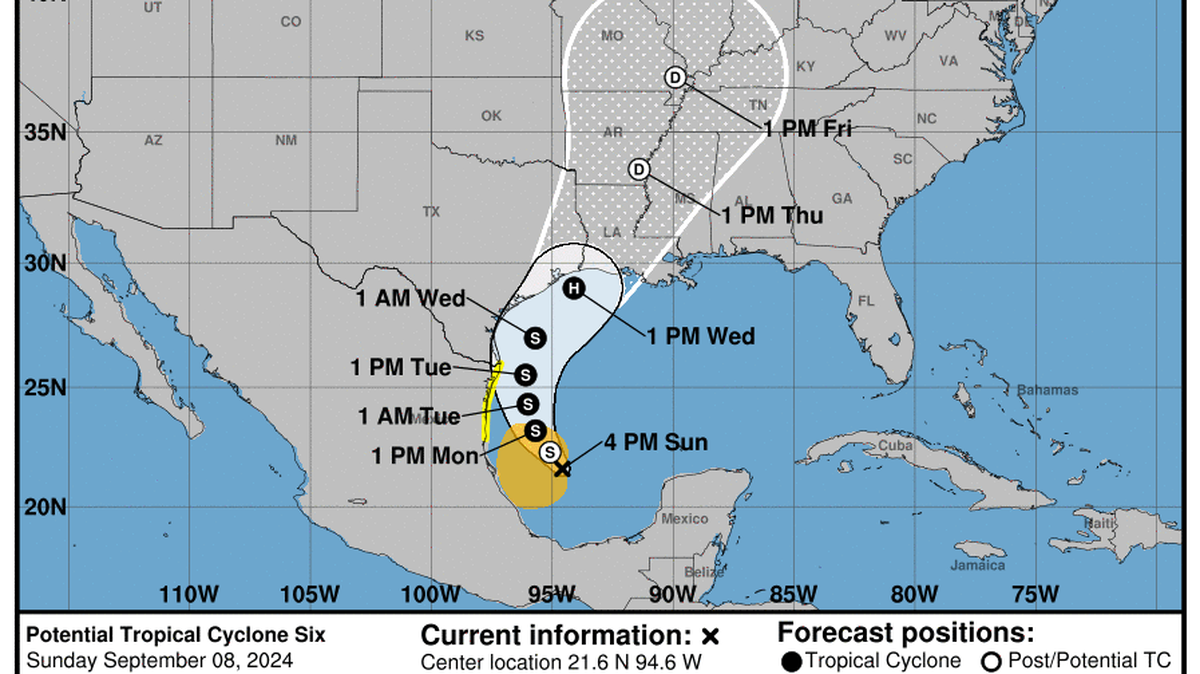 El potencial ciclón tropical seis podría convertirse en la tormenta Francine en el Golfo de México, según el NHC.