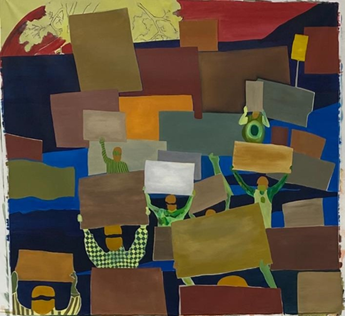 ‘Los Manifestantes’, (The Demonstrators), 2023, de Mariana Bunimov, óleo sobre lienzo, 93.7 x 85.8 pulgadas.