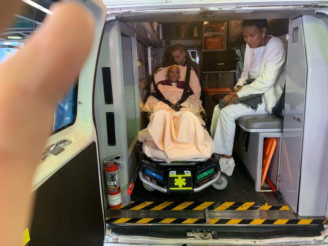 Xiomara Cruz Miranda, a member of the Cuban dissident group, The Ladies in White, arrives in Miami Tuesday, Jan. 21, 2020, and is being transported by ambulance to be treated at Jackson Memorial Hospital. She arrived on a humanitarian visa due to her medical condition.