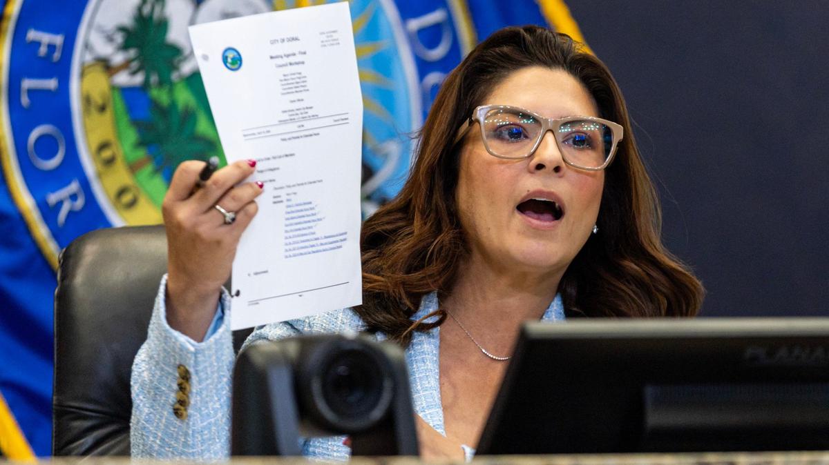 Doral Mayor Christi Fraga, shown during a city council meeting last month, proposed a resolution calling for a permanent end to “hostilities” in the region and supporting peace and protection for all civilians in Israel and Palestine. The city council on Wednesday unanimously approved the symbolic statement.