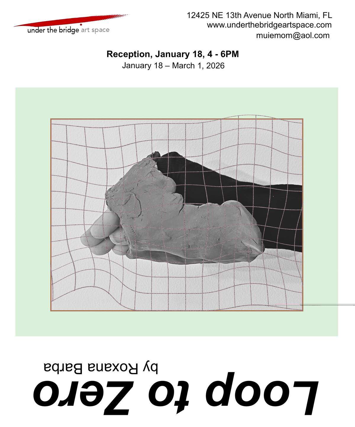 Invitación a la exposición “Loop to Zero”. La gráfica, también creada por Barba, busca comunicar a qué responde la modulación de los cuerpos en una sociedad en la que todos son datos. 