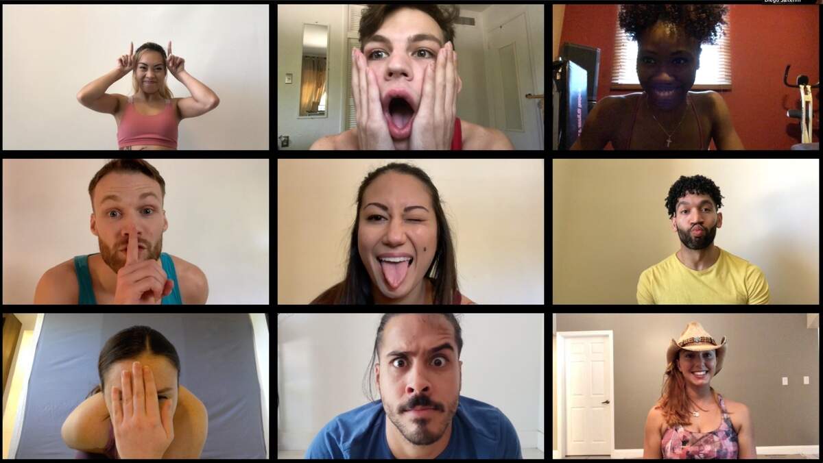Los intérpretes de “Zoom, Zoom, Zoom: A Love Letter to Italy”. De izquierda a derecha:&nbsp;Isabelle Haas, David Harris y Benicka J. Grant (arriba); Matthew Huefner, Allyn Ginns Ayers y Anthony Velazquez (en medio); Renee Roberts, Joshua Rosado y Julia Faris (abajo).&nbsp;