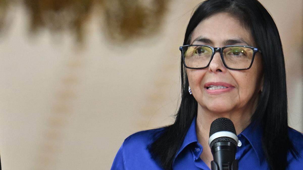Venezuela's interim President Delcy Rodriguez speaks during a press conference at the Miraflores Presidential Palace in Caracas on January 14, 2026. Venezuela's interim president Delcy Rodriguez said on January 14, that her country was looking to "a new political era" after the January 3 ouster of leader Nicolas Maduro in a US military strike. (Photo by Juan BARRETO / AFP via Getty Images)