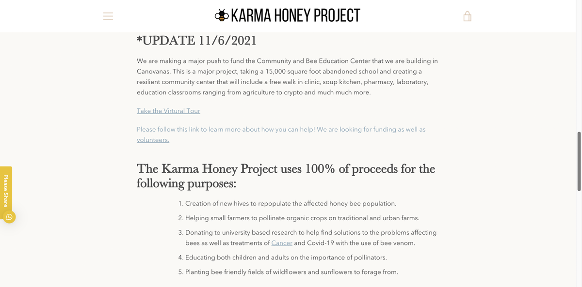In an update of November 2021, the Karma Honey Project says the organization is making a “major push” recollecting funds to finance a new project. It mentions a plan for the restoration of an abandoned school in the municipality of Canóvanas. According to the town mayor, the organization didn’t meet the requirements to obtain the property.