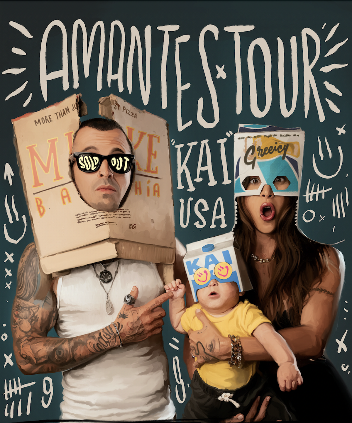 Mike Bahía y Greeicy con su hijo Kai.