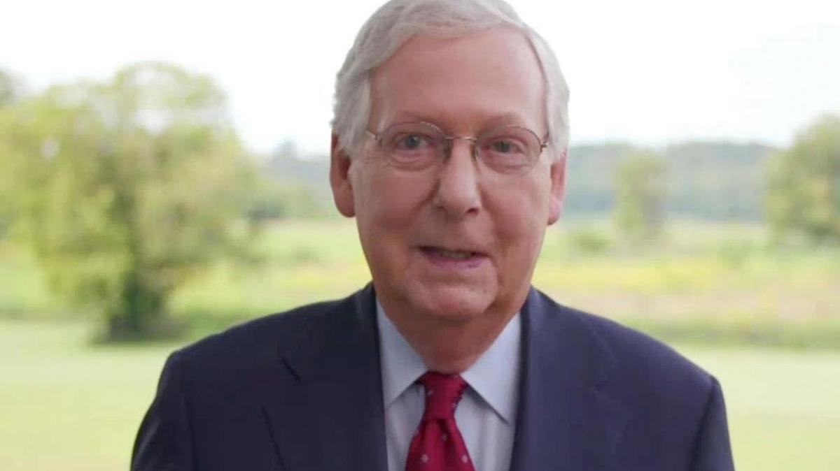 In this screenshot from the RNC’s livestream of the 2020 Republican National Convention, U.S. Senate Majority Leader Mitch McConnell (R-KY) addresses the virtual convention on Aug. 27, 2020. Senate Republicans said on Tuesday, Sept. 8, that they will introduce and set up a floor vote on a slimmed-down virus stimulus bill in an effort to break a month-long impasse on aid for the U.S. economy. (The Committee on Arrangements for the 2020 Republican National Committee via Getty Images/TNS)
