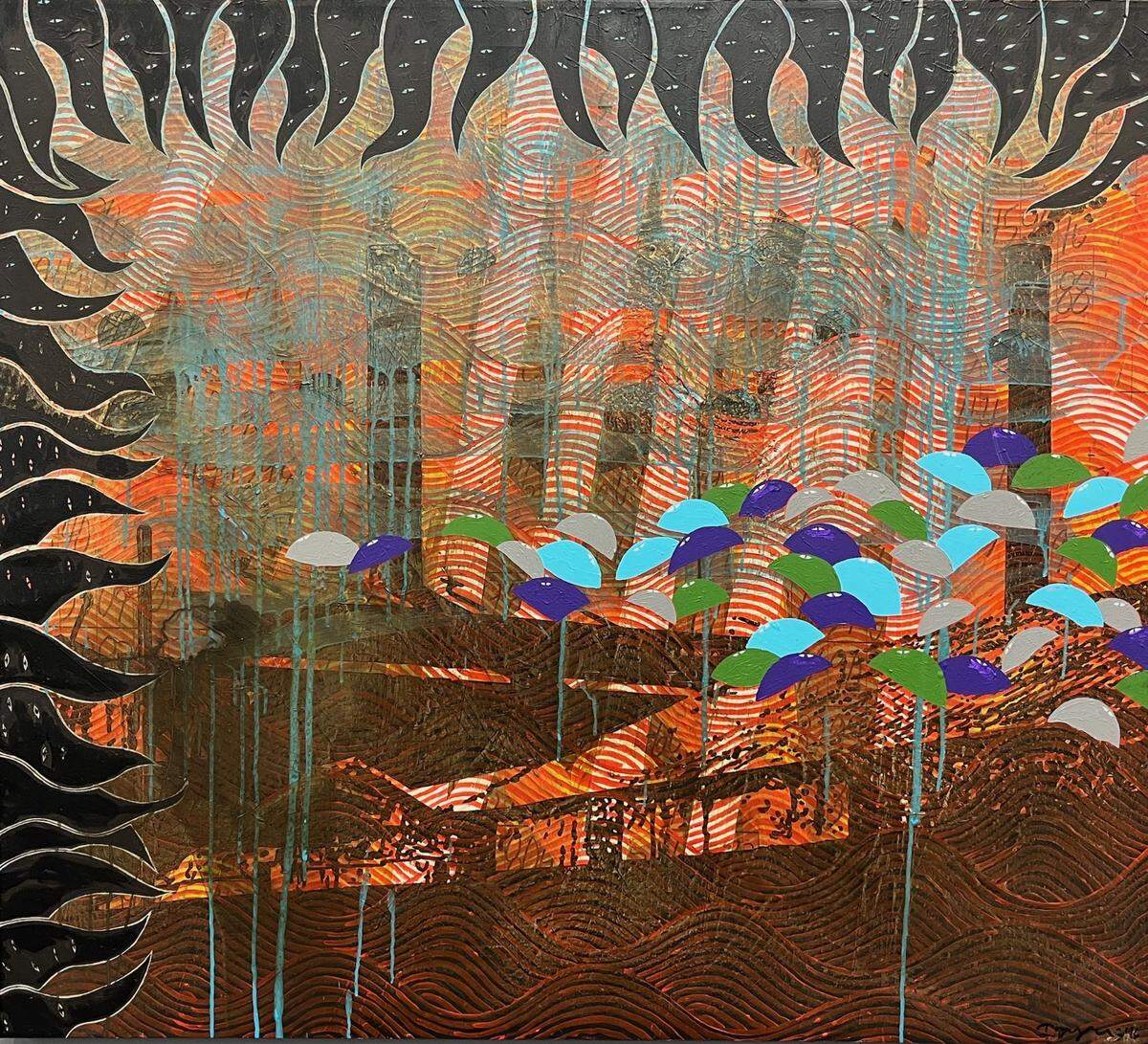 ‘Paisaje con Ingenio’, 2016, acrílico sobre lienzo.