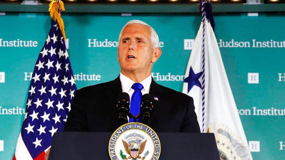El vicepresidente Mike Pence en una intervención el 4 de octubre del 2018 en el Hudson Institute in Washington.