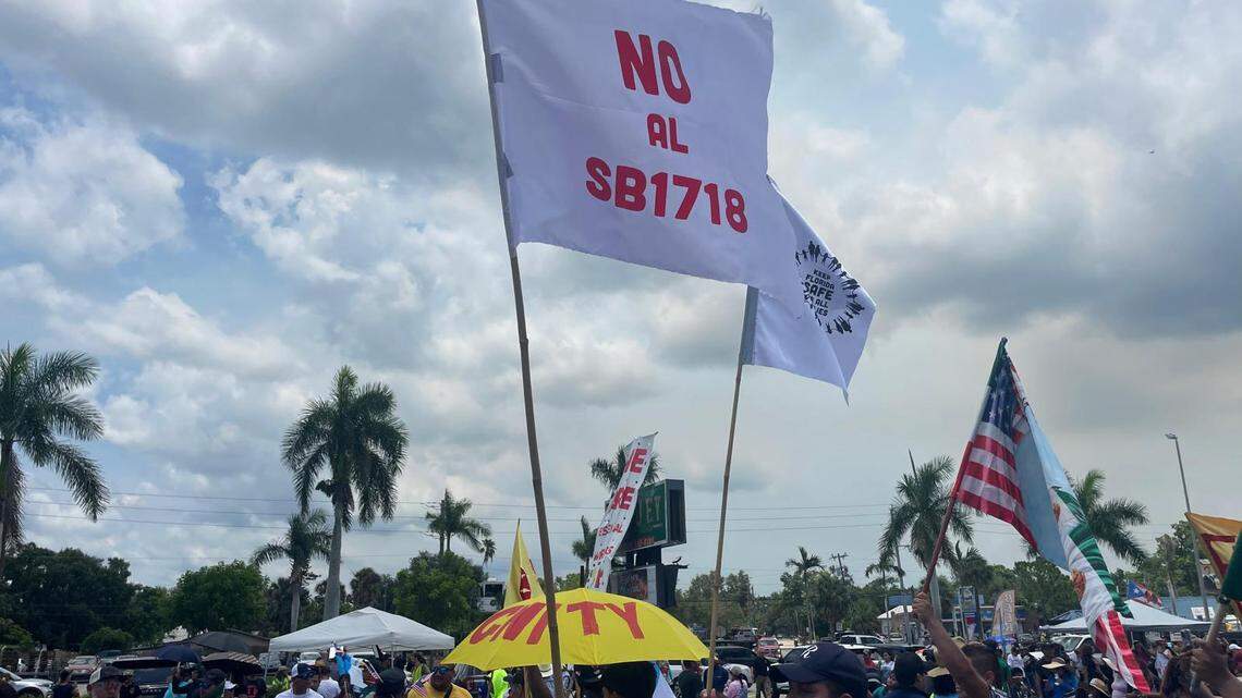 Immigrants from the southwest coast of Florida marched June 28, 2023, in Fort Myers against Florida’s new imigration law.
